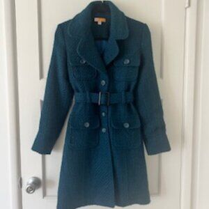 Tulle Aqua Teal Belted Wool Blend Coat